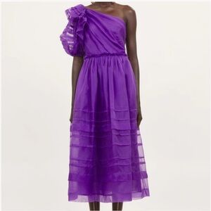 Ulla Johnson Artemis One-Shoulder Silk Organza Purple Dress